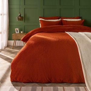 Teddy Fleece Duvet Cover Set - Rust