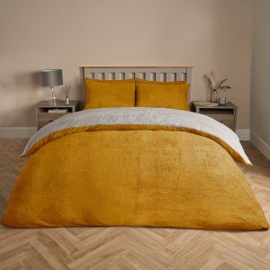 Teddy Fleece Reversible Duvet Cover Set - Ochre/Grey