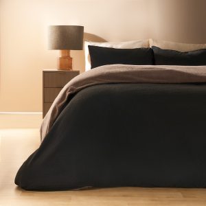 Teddy Fleece Reversible Duvet Cover Set - Black/Natural