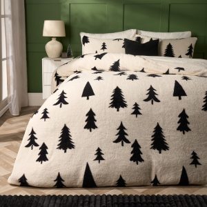 Christmas Tree Print Teddy Duvet Cover Set - Monochrome