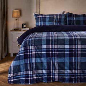 Tartan Check Teddy Duvet Cover Set - Navy