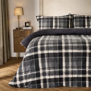 Tartan Check Teddy Duvet Cover Set - Charcoal