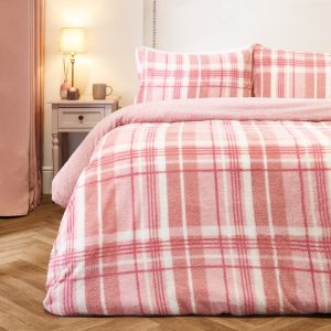 Tartan Check Teddy Duvet Cover Set - Blush
