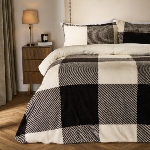 Gingham Check Teddy Duvet Cover Set - Monochrome