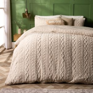 Cable Knit Sherpa Fleece Duvet Cover Set - Natural