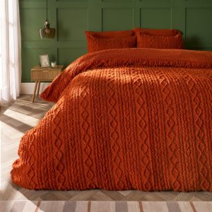 Cable Knit Fleece Duvet Cover Set - Rust