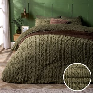 Cable Knit Fleece Duvet Cover Set - Woodland Green
