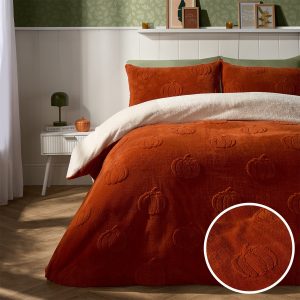 Tufted Pumpkin Teddy Duvet Cover Set - Burnt Orange