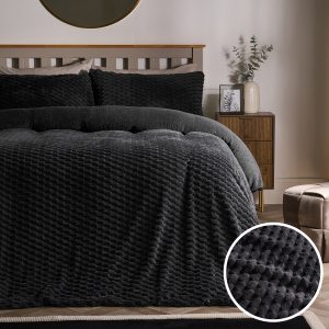 Waffle Fleece Duvet Cover Set - Charcoal
