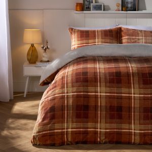 Autumn Check Fleece Duvet Cover Set - Rust
