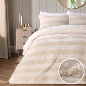Tufted Boucle Stripe Fleece Duvet Cover Set - Natural