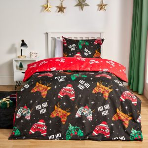 Christmas Gaming Duvet Cover Set - Black