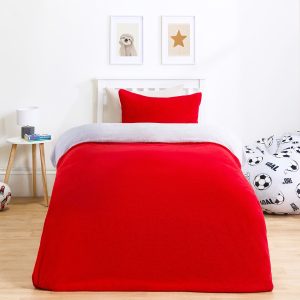 Teddy Fleece Reversible Duvet Cover Set - Red/Grey