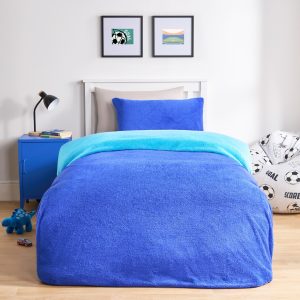 Teddy Fleece Reversible Duvet Cover Set - Blue/Sea Blue