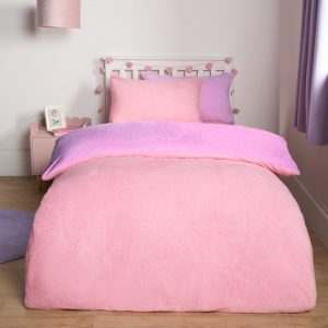 Teddy Fleece Reversible Duvet Cover Set - Pink/ Lilac