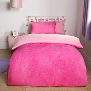 Teddy Fleece Reversible Duvet Cover Set - Pink/ Bright Pink