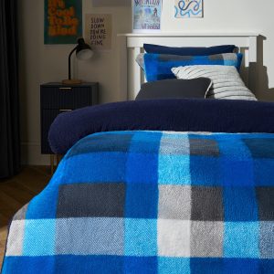 Patchwork Check Teddy Duvet Cover Set - Navy/Grey