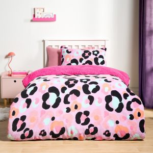 Leopard Fleece Duvet Set - Lilac