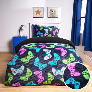 Gaming Print Waffle Fleece Duvet Cover Set - Navy