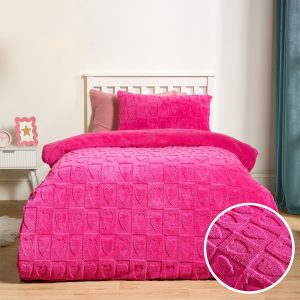 Heart Tufted Fleece Duvet Cover Set - Hot Pink