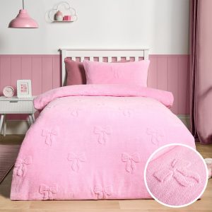 Bows Tufted Teddy Fleece Duvet Cover Set - Pink