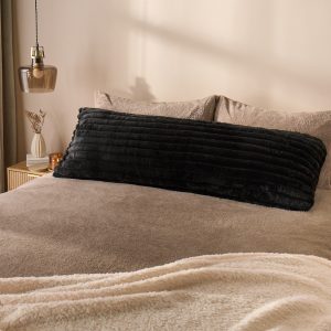 Ribbed Faux Fur Bolster Pillow - Black
