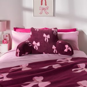 Bow Print Cuddle Cushion - Burgundy