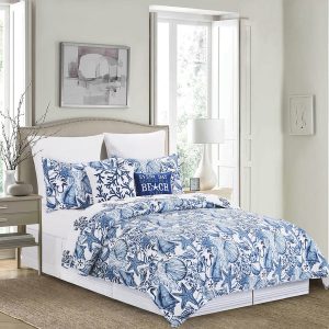 Blue Coast Shells Cotton Quilt Set