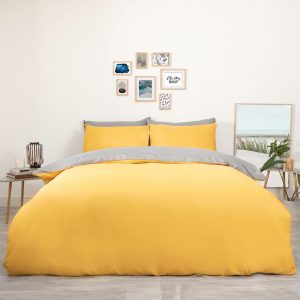 Reversible Duvet Cover Set - Ochre/Grey