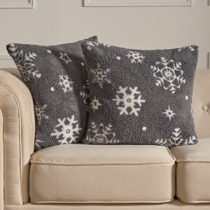 Snowflake Print Teddy Cushion Covers - Grey