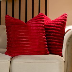 Faux Fur Thick Ribbed Cushion Covers - Red