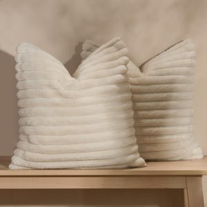 Faux Fur Thick Ribbed Cushion Covers - Natural