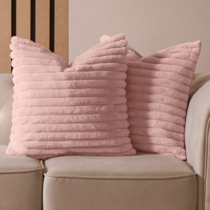 Faux Fur Thick Ribbed Cushion Covers - Blush