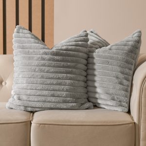 Faux Fur Thick Ribbed Cushion Covers - Grey