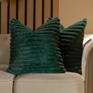 Faux Fur Thick Ribbed Cushion Covers - Green