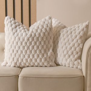 Thick Faux Fur Waffle Cushion Covers - Cream
