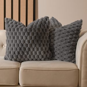 Thick Faux Fur Waffle Cushion Covers - Charcoal