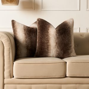 Stripe Faux Fur Cushion Covers - Brown