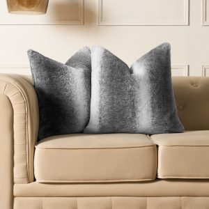 Stripe Faux Fur Cushion Covers - Grey