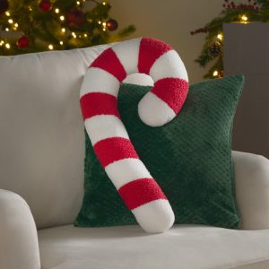 Candy Cane Boucle Stuffed Cushion - Red/White