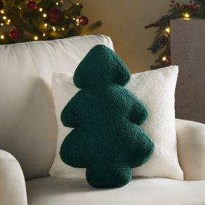Winter Tree Boucle Stuffed Cushion - Green