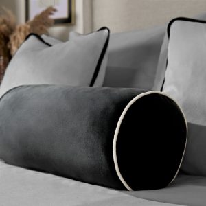 Matte Velvet Bolster Cushion - Black/Cream