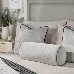Matte Velvet Bolster Cushion - Grey/Charcoal