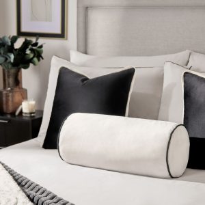 Matte Velvet Bolster Cushion - Cream/Black
