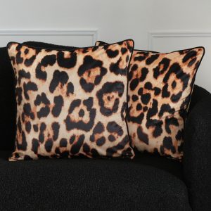 Matte Velvet Leopard Print Cushion Covers - Natural