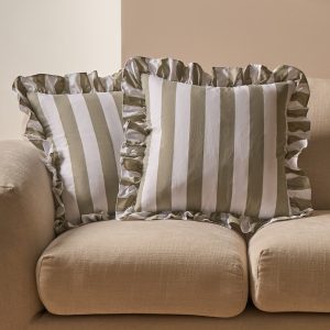 Striped Frill Cushion Covers - Sage