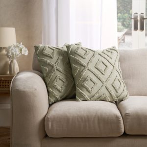 Tufted Geometric Cushion Covers - Sage