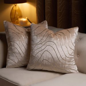 Champagne Foil Metallic Wave Cushion Covers - Natural
