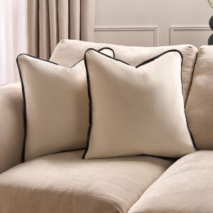 Matte Velvet Piped Edge Cushion Covers - Cream