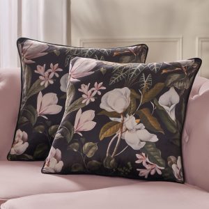 Matte Velvet Floral Botanics Cushion Covers - Black